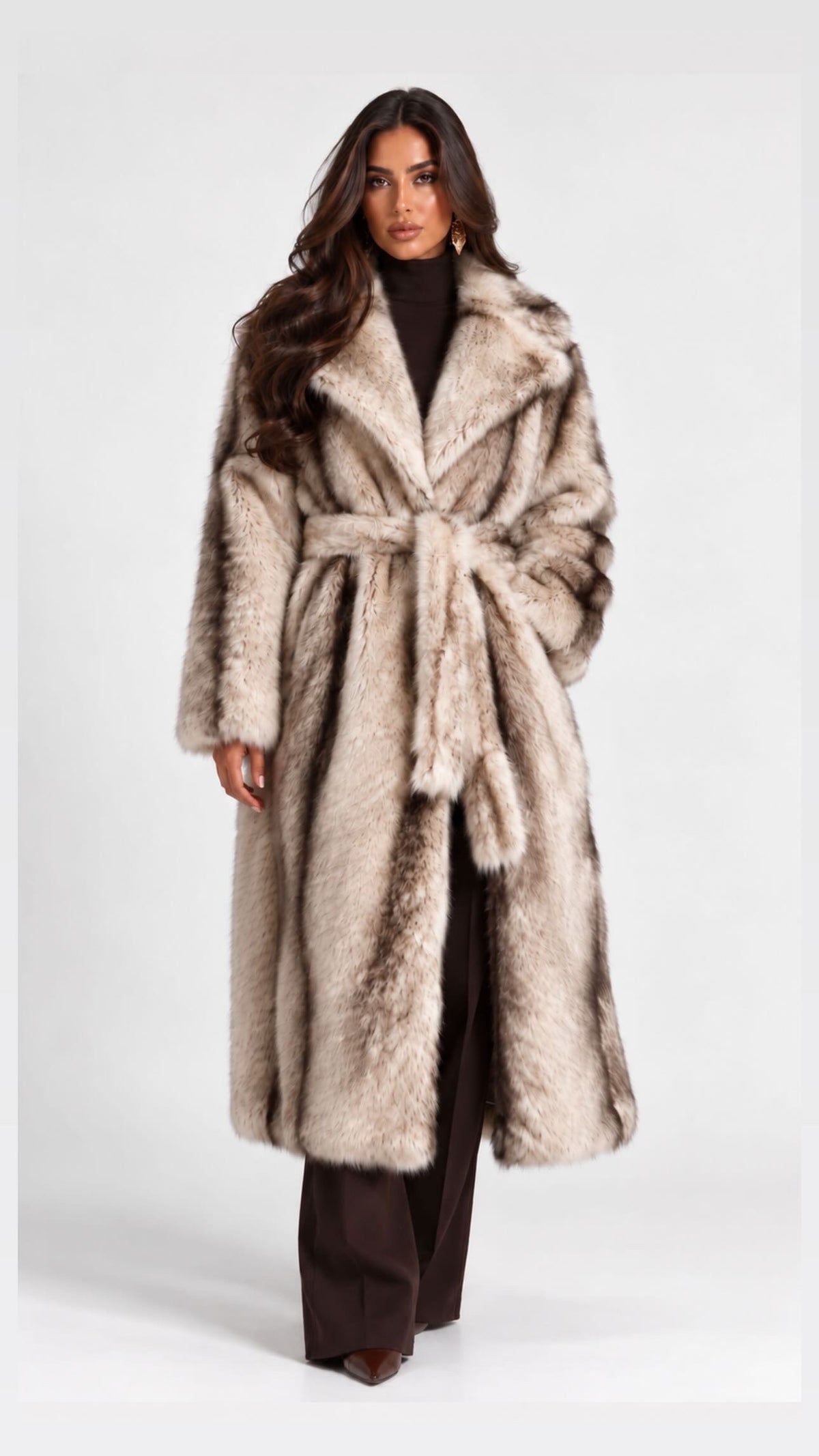 The Sienne Belted Faux Fur Coat | One Size
