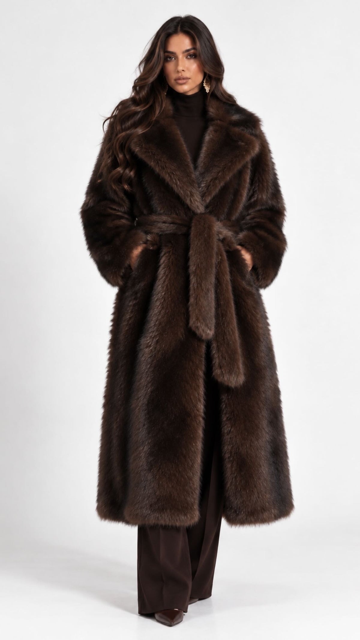 The Monaco Belted Faux Fur Coat | One Size
