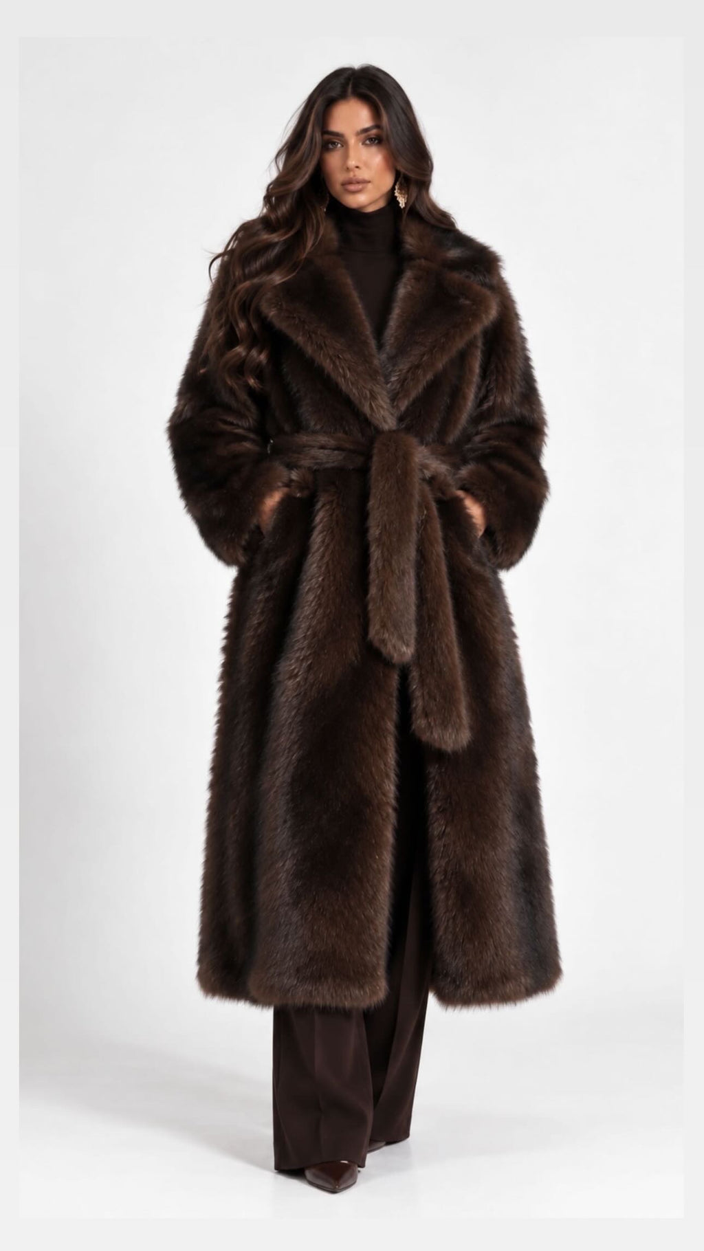 The Monaco Belted Faux Fur Coat | One Size