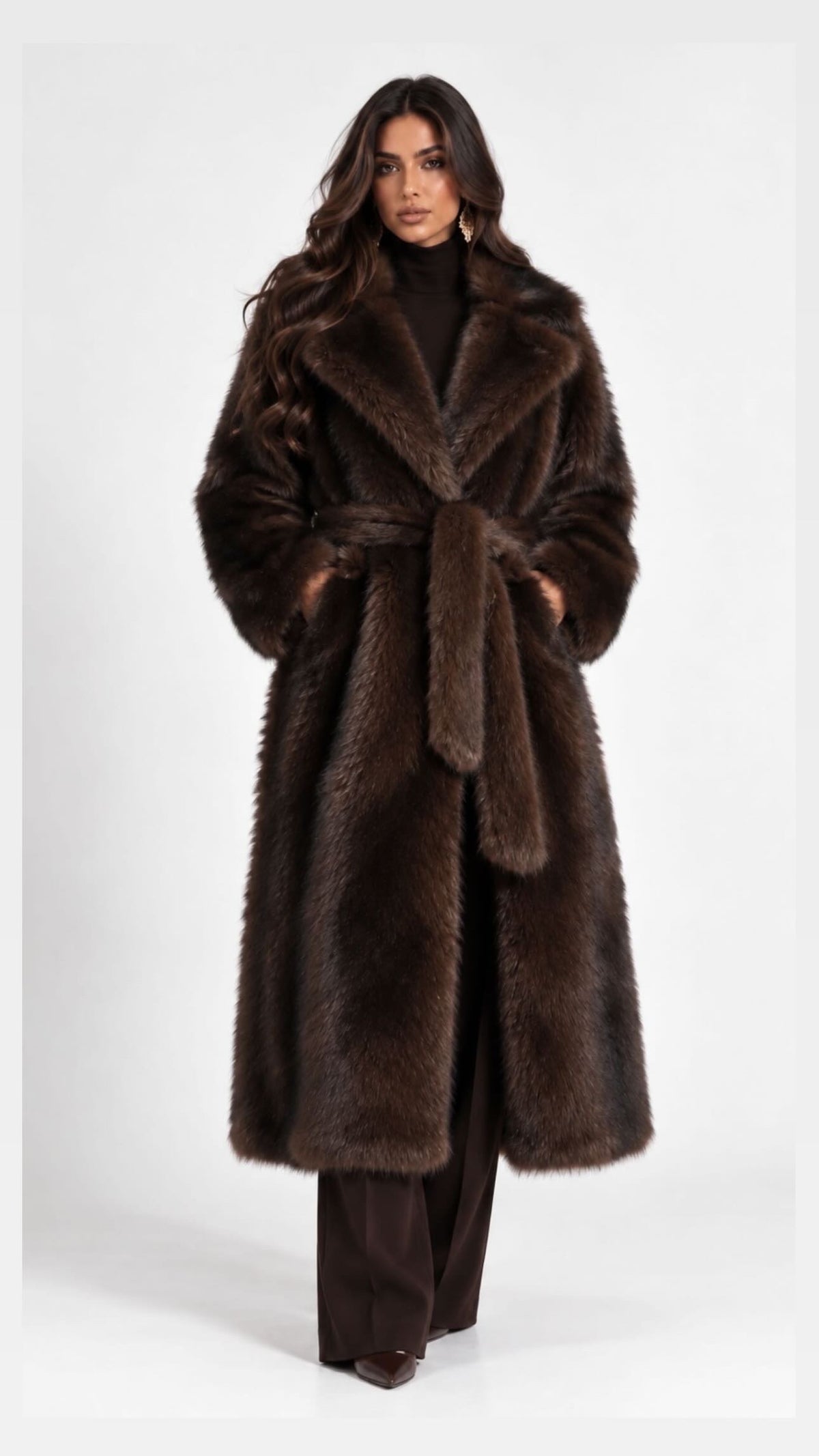 The Monaco Belted Faux Fur Coat | One Size